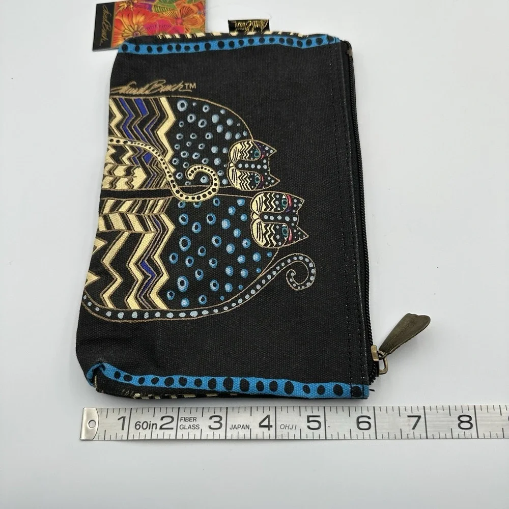 Laurel Burch Cats Zipper Pouch Cosmetic Bag‎ Black Blue Spotted 9